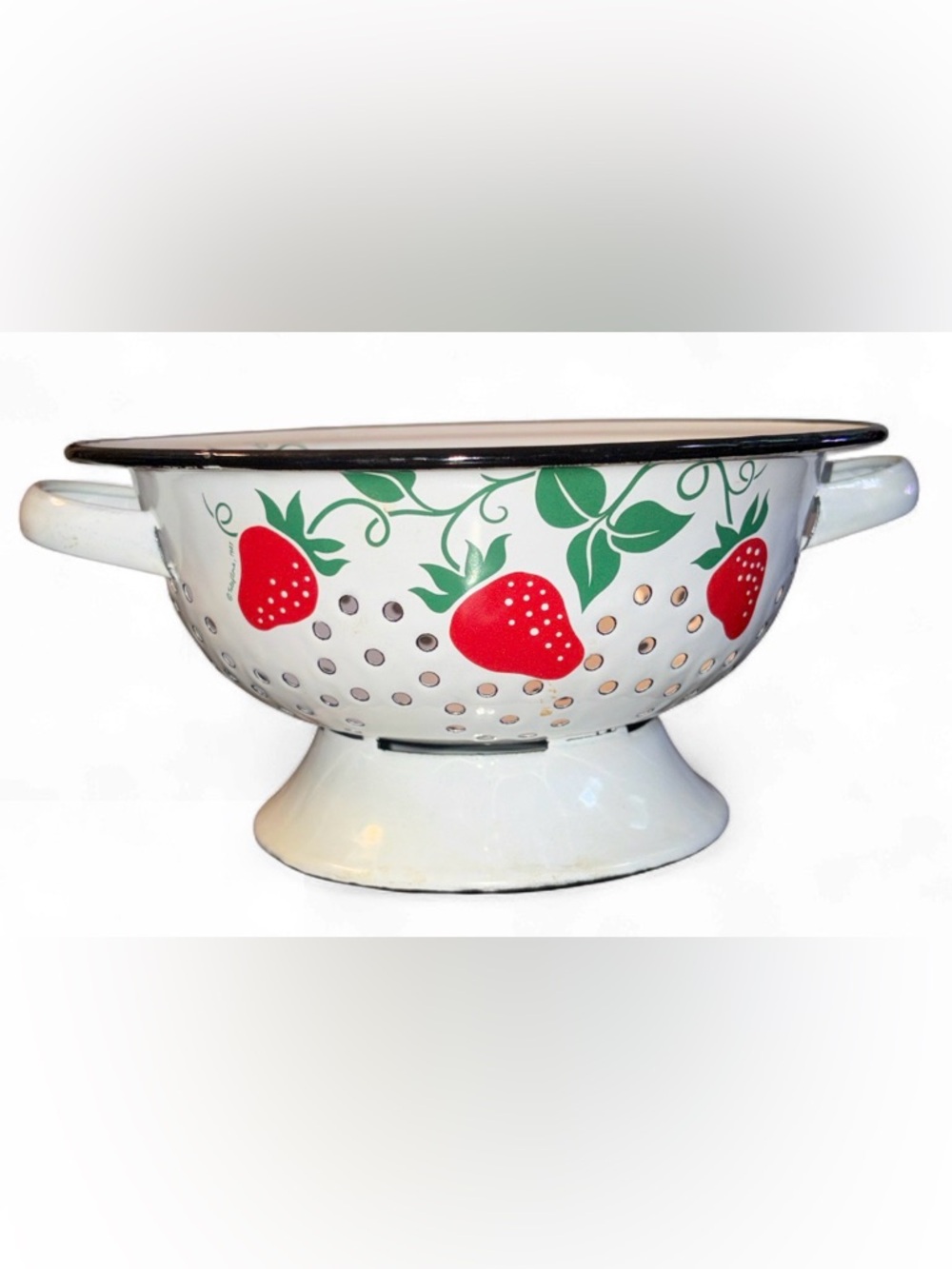1983 Teleflora Vintage Strawberry Enamel Metal Colander Strainer Cottagecore